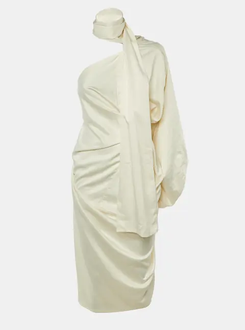 Solace London Ivory Satin Sorina One Shoulder Dress M
