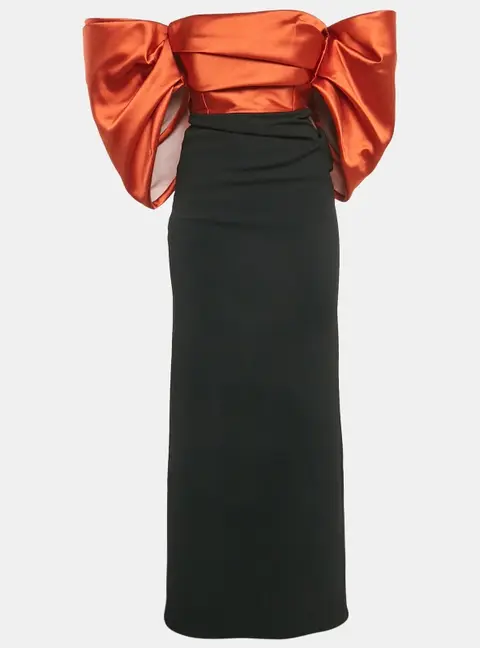 Solace London Black/Orange Crepe Arla Maxi Dress S