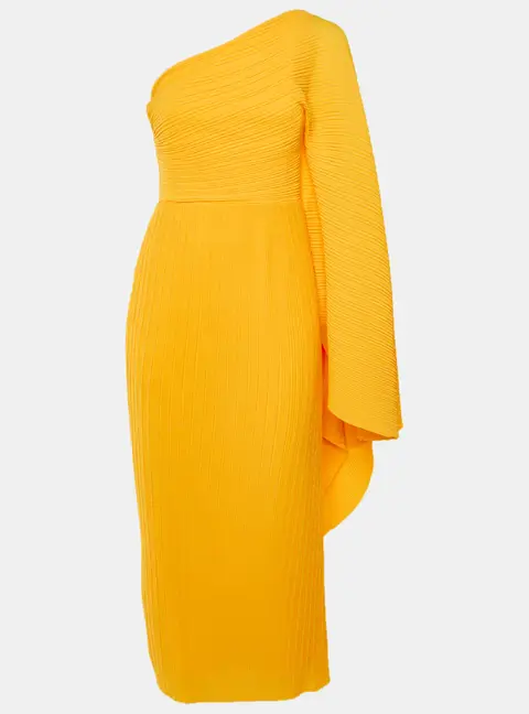 Solace London Yellow Crepe Drape Shoulder Lila Midi Dress S