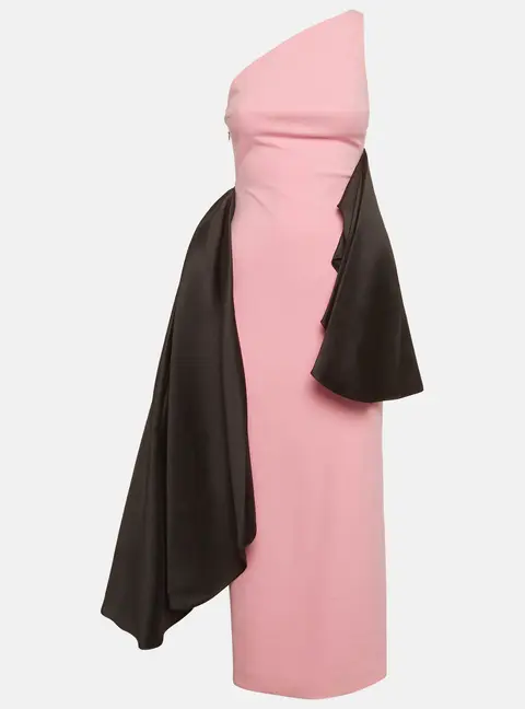 Solace London Pink Stretch Crepe Draped Calla Maxi Dress S