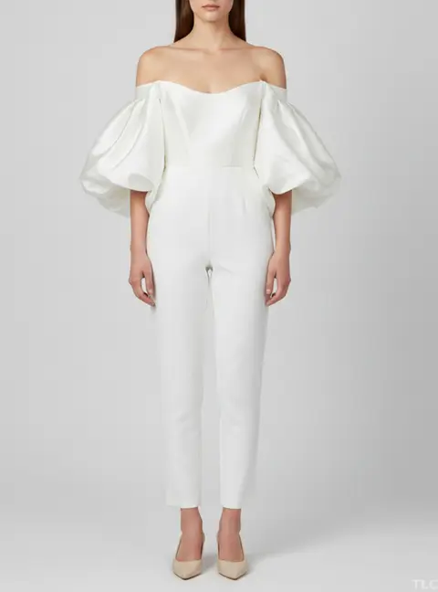 Solace London White Gabardine and Crepe Alba Jumpsuit M