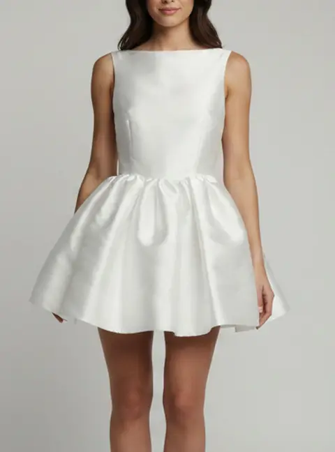 Solace London White Sateen Flared Mini Dress S