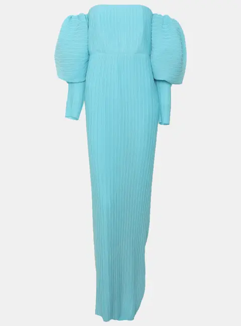 Solace London Light Blue Polyester Ribbed Tasnim Maxi Dress M