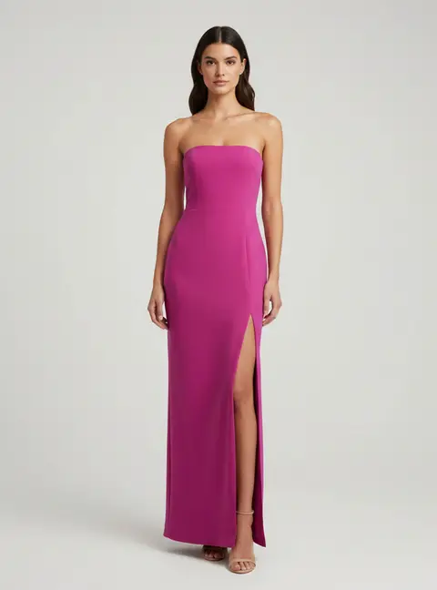 Solace London Pink Crepe Strapless Zora Maxi Dress L