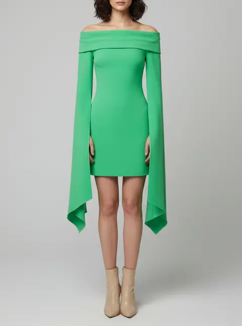 Solace London Green Crepe Off-Shoulder Mini Mila Dress S