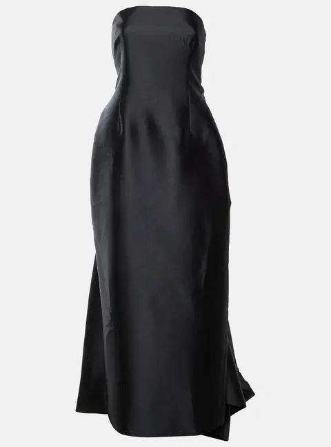 Solace London Black Sateen Strapless Imani Maxi Dress L