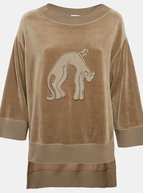 Sonia Rykiel Grey Cat Applique Velvet Sweatshirt S