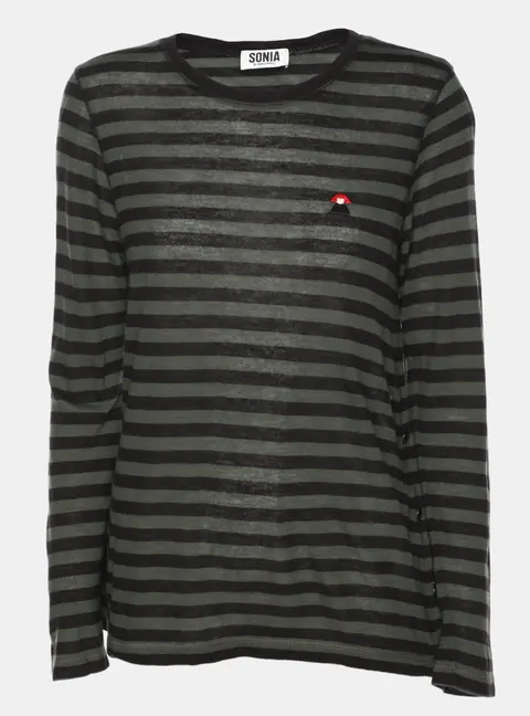 Sonia by Sonia Rykiel Green/Black Striped Wool Blend Top S