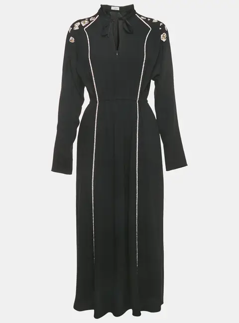 Sonia Rykiel Black Crystal Embellished Crepe Maxi Dress M