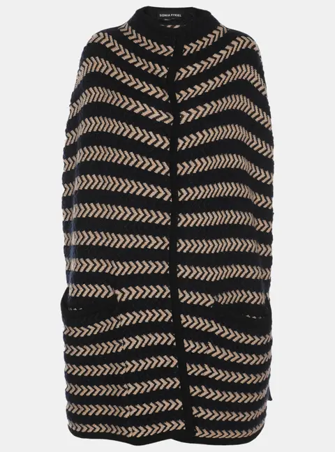 Sonia Rykiel Navy Blue/Beige Stripe Wool Blend Cape L