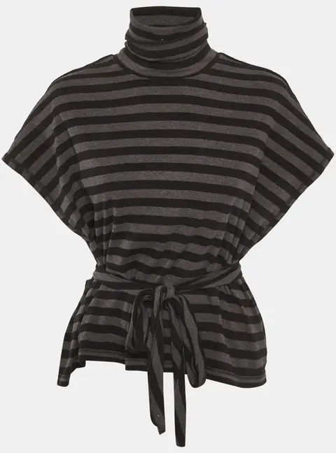 Sonia Rykiel Grey Striped Jersey Belted Top M