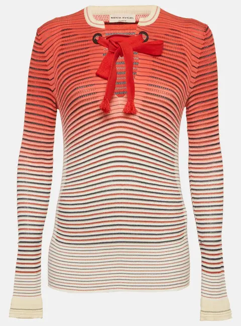 Sonia Rykiel Pink/White Striped Knit Jumper L