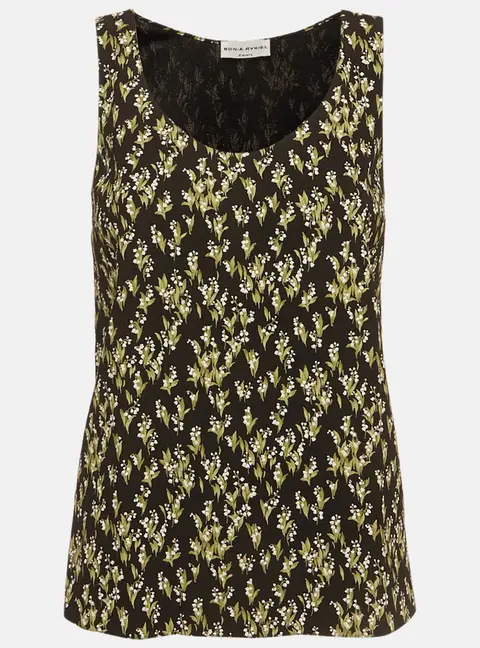 Sonia Rykiel Black Floral Printed Crepe Tank Top S