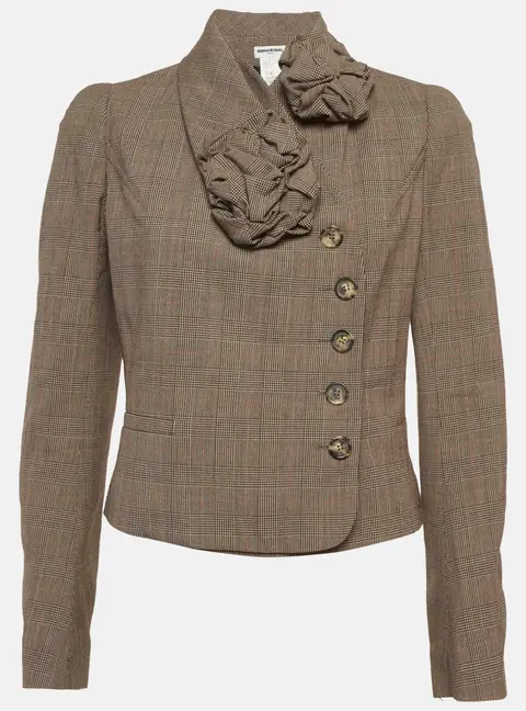 Sonia Rykiel Grey Prince of Wales Wool Rose Applique Blazer M
