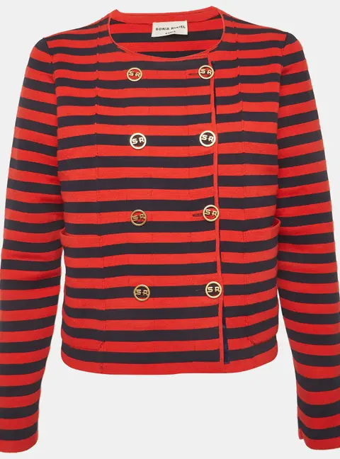 Sonia Rykiel Red/Blue Striped Knit Double Breasted Jacket L