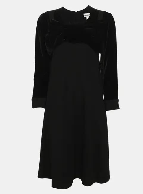 Sonia Rykiel Black/Dark Grey Wool Blend Bow Midi Dress M