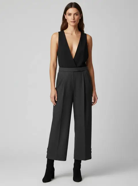 Sonia Rykiel Grey/Black Wool Blend and Sateen Sleeveless Jumpsuit M