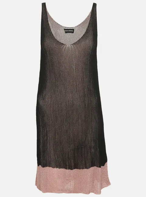 Sonia Rykiel Black/Pink Shimmer Rib Knit Tank Tops L