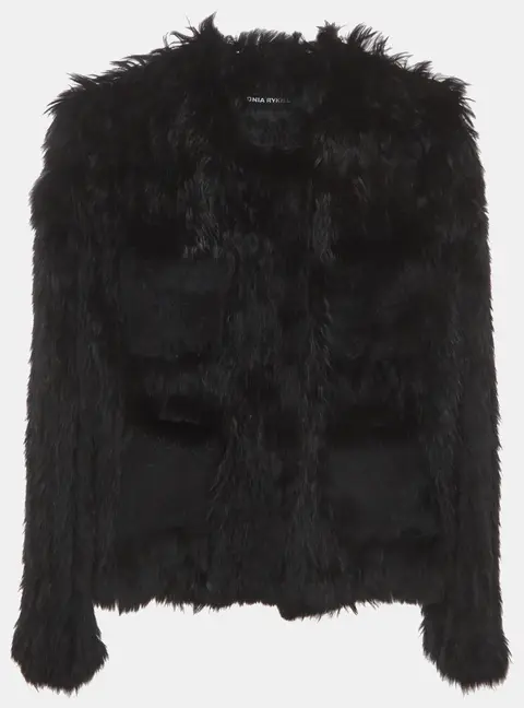 Sonia Rykiel Black Fur Long Sleeve Jacket L