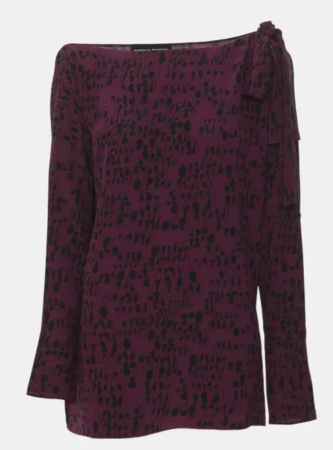 Sonia Rykiel Purple Printed Crepe Off-Shoulder Tops M