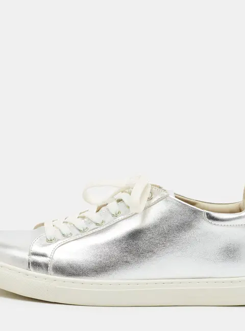 Sophia Webster Bibi Butterfly Size 40.5 Silver Leather Lace Up Sneakers