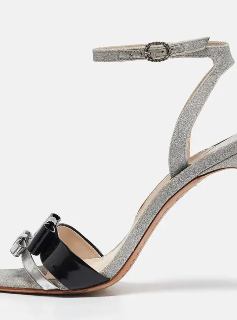 Sophia Webster Metallic/Black Glitter and Leather Ankle Strap Sandals Size 37.5