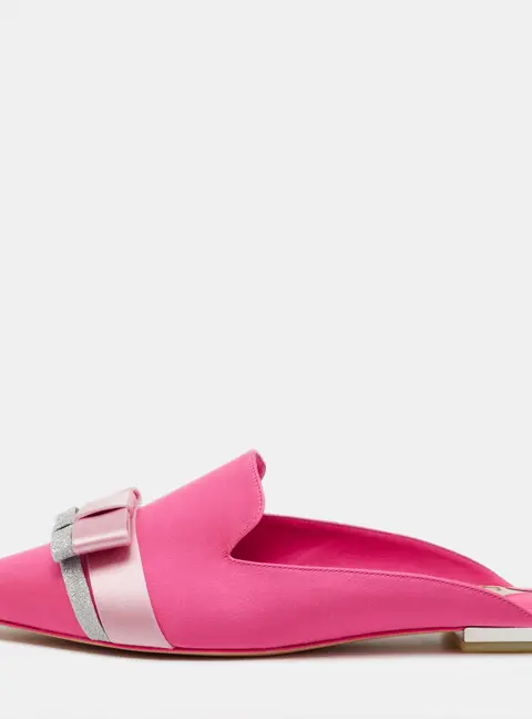 Sophia Webster Pink Satin Andie Bow Flat Mules Size 38