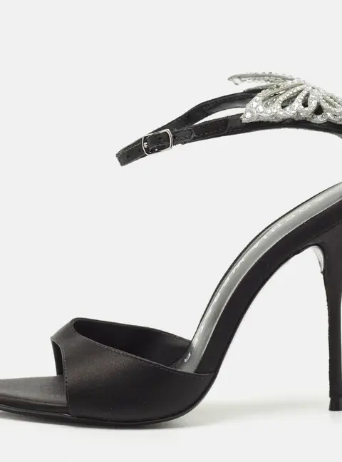 Sophia Webster Black Satin Crystal Embellished Ankle Strap Sandals Size 38