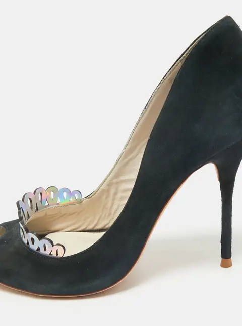 Sophia Webster Black Suede Scalloped Peep Toe Pumps Size 38