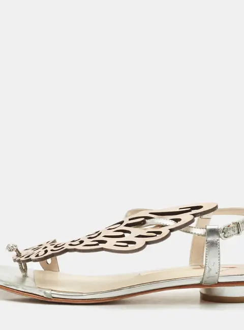 Sophia Webster Silver/Rose Gold Leather Seraphina Flat Sandals Size 39