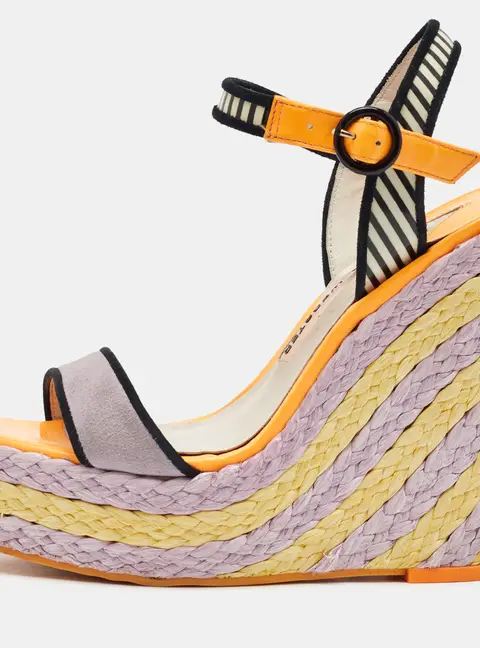 Sophia Webster Multicolor Suede and Patent Leather Lucita Espadrille Wedge Sandals Size 36