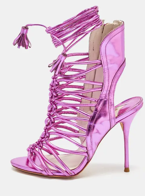 Sophia Webster Metallic Purple Leather Lacey Tie Up Sandals Size 35.5