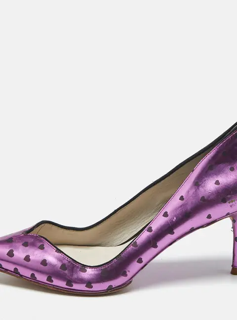 Sophia Webster  Purple Heart Print Leather Loren Peep Toe Pumps Size 37
