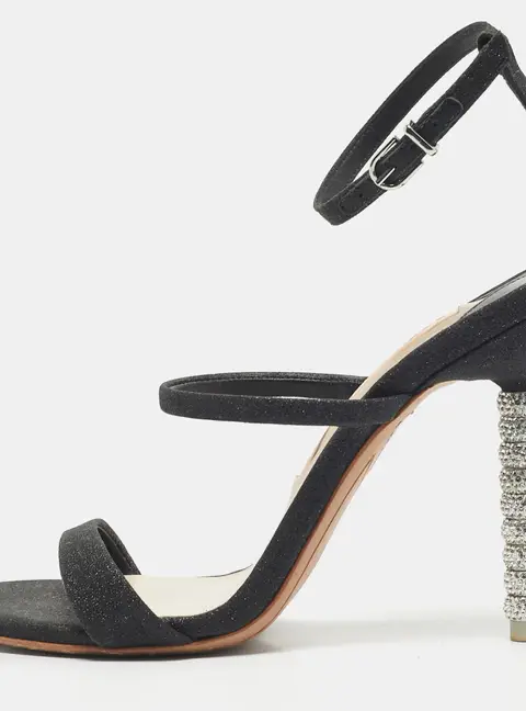 Sophia Webster Metallic/Black Glitter and Leather Ankle Strap Sandals Size 36