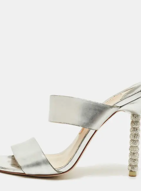Sophia Webster Silver Foil Leather Crystal Embellished Heel Slide Sandals Size 37