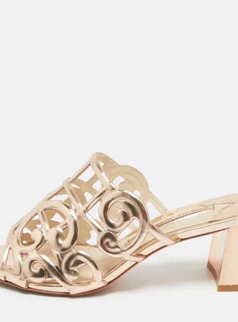 Sophia Webster Rose Gold Cut Out Leather Birdie Mules Size 36.5