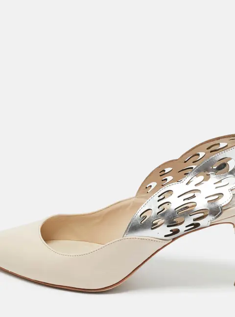 Sophia Webster Beige/Silver Leather Angelo Slingback Pumps 37.5