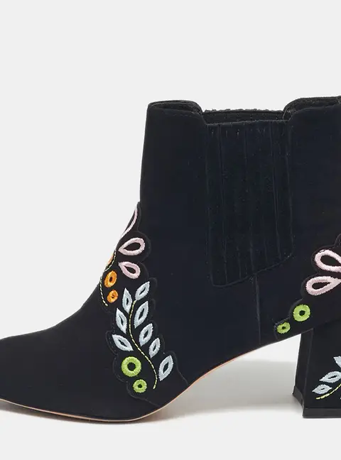 Sophia Webster Black Embroidered Suede Liliana Ankle Length Boots Size 37