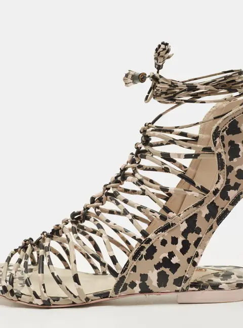 Sophia Webster Size 39 Multicolor Camo Print Leather Gladiator Flat Sandals
