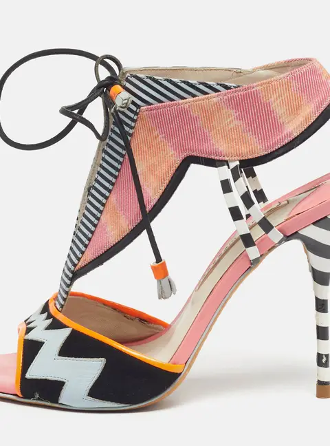 Sophia Webster Size 39 Multicolor Canvas and Leather T Strap Sandals