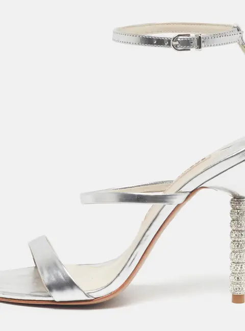 Sophia Webster Rosalind Crystal Size 39 Silver Leather Ankle Strap Sandals