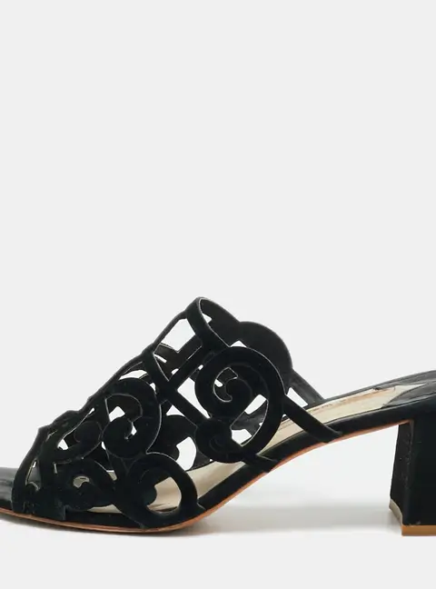 Sophia Webster Size 40 Black Suede Cut Out Birdie Block Heel Slide Sandals