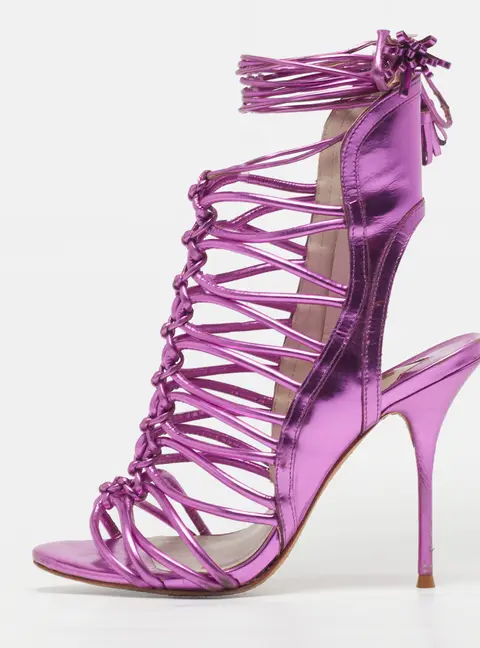 Sophia Webster Lacey Size 37 Purple Leather  Tie Up Ankle Strap Sandals