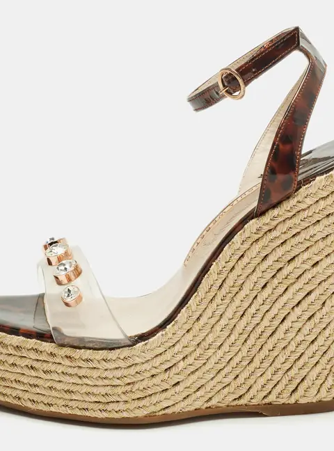 Sophia Webster Size 38 Brown/Transparent  Patent Leather Wedge Sandals