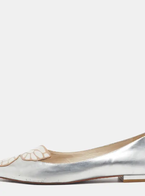 Sophia Webster Bibi Butterfly Size 38.5 Silver Leather Ballet Flats