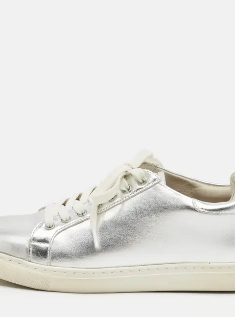 Sophia Webster Bibi Butterfly Size 36.5 Silver Leather Lace Up Sneakers