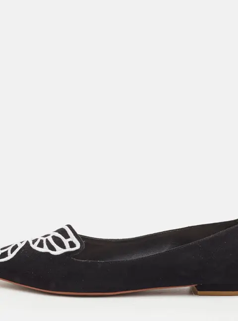 Sophia Webster Bibi Butterfly Size 38 Black Suede Pointed Toe Ballet Flats