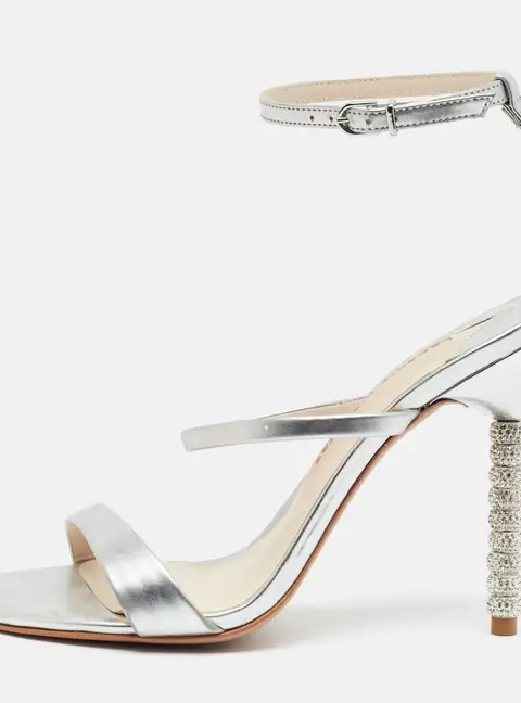 Sophia Webster Rosalind Crystal Size 39 Silver Leather Ankle Strap Sandals