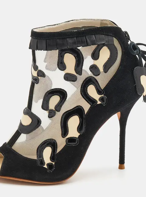 Sophia Webster Size 36 Black Leather, Mesh and Patent Leather Booties
