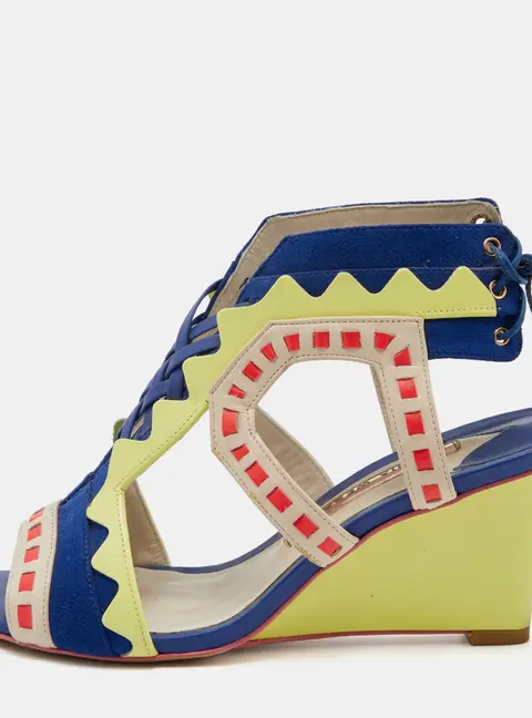 Sophia Webster Multicolor Leather and Suede Wedge Sandals Size 36